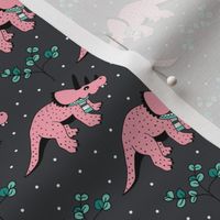 Christmas winter season dinosaurs design cute snow night baby dino print for kids pink SMALL
