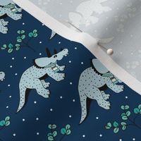 Christmas winter season dinosaurs design cute snow night baby dino print for kids blue SMALL
