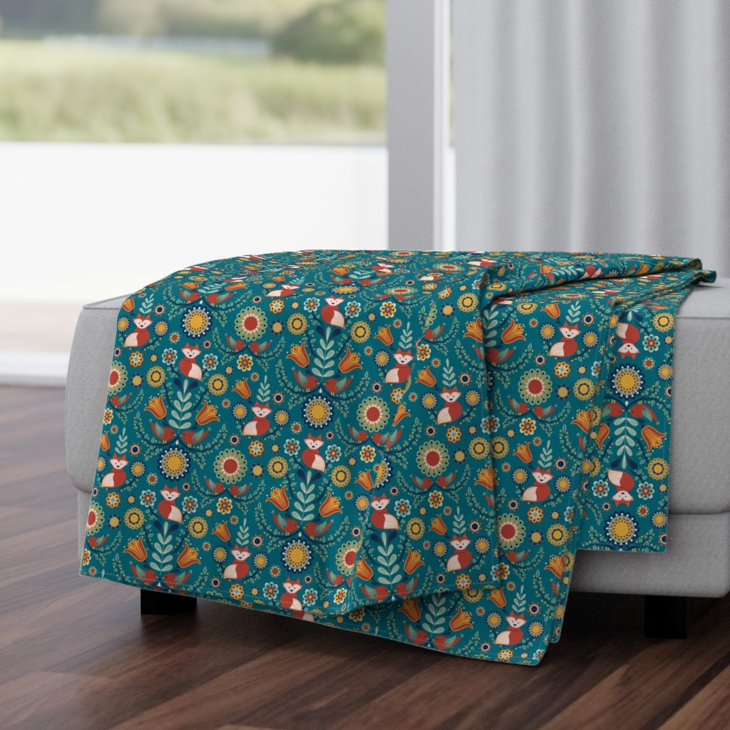 Birdies and foxes - Scandinavian Throw Blanket | Spoonflower