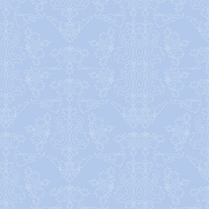 12" Sweet summer blue vintage damask, damask fabric, english blue country, blue and white fabric 