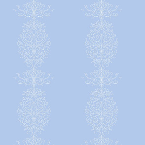 8" Sweet summer blue vintage vertical damask, damask fabric, english blue country, blue and white fabric