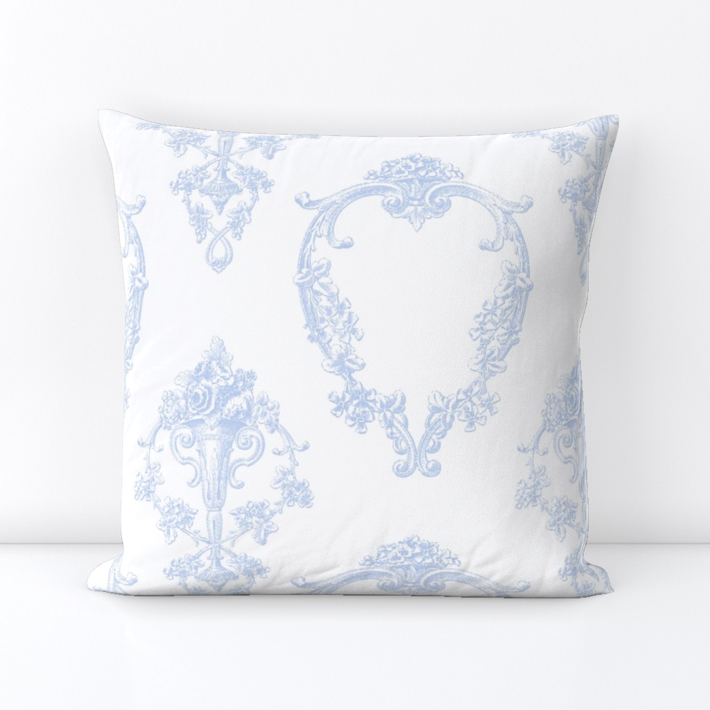 12" Blue and White Rococo Floral Damask 