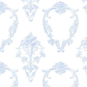 12" Blue and White Rococo Floral Damask 