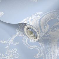 12" Blue and White Rococo Floral Damask