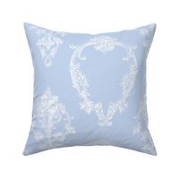  12" Blue and White Rococo Floral Damask
