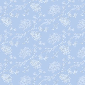 12" Sweet summer blue vintage roses, roses fabric, english blue country, blue and white fabric