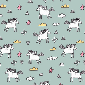 Magic unicorns & clouds cute pattern