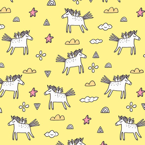 Magic unicorns & clouds cute pattern