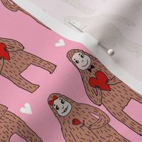 bigfoot valentines day pattern fabric - cute valentines fabric, funny valentines fabric, andrea lauren design -  pink and red