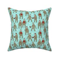 bigfoot valentines day pattern fabric - cute valentines fabric, funny valentines fabric, andrea lauren design - mint