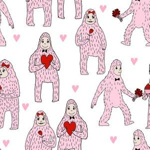 bigfoot valentines day pattern fabric - cute valentines fabric, funny valentines fabric, andrea lauren design -  pink