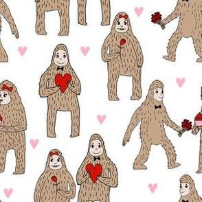 bigfoot valentines day pattern fabric - cute valentines fabric, funny valentines fabric, andrea lauren design - red