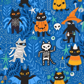 Spooky Halloween black cats - Dracula Witch Mummy Bat Spider Pumpkin  Skeleton  Ghost