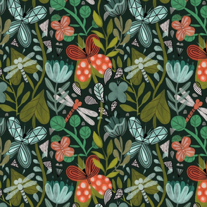 Butterfly, dragonfly and flowers. Summer pattern with bugs.