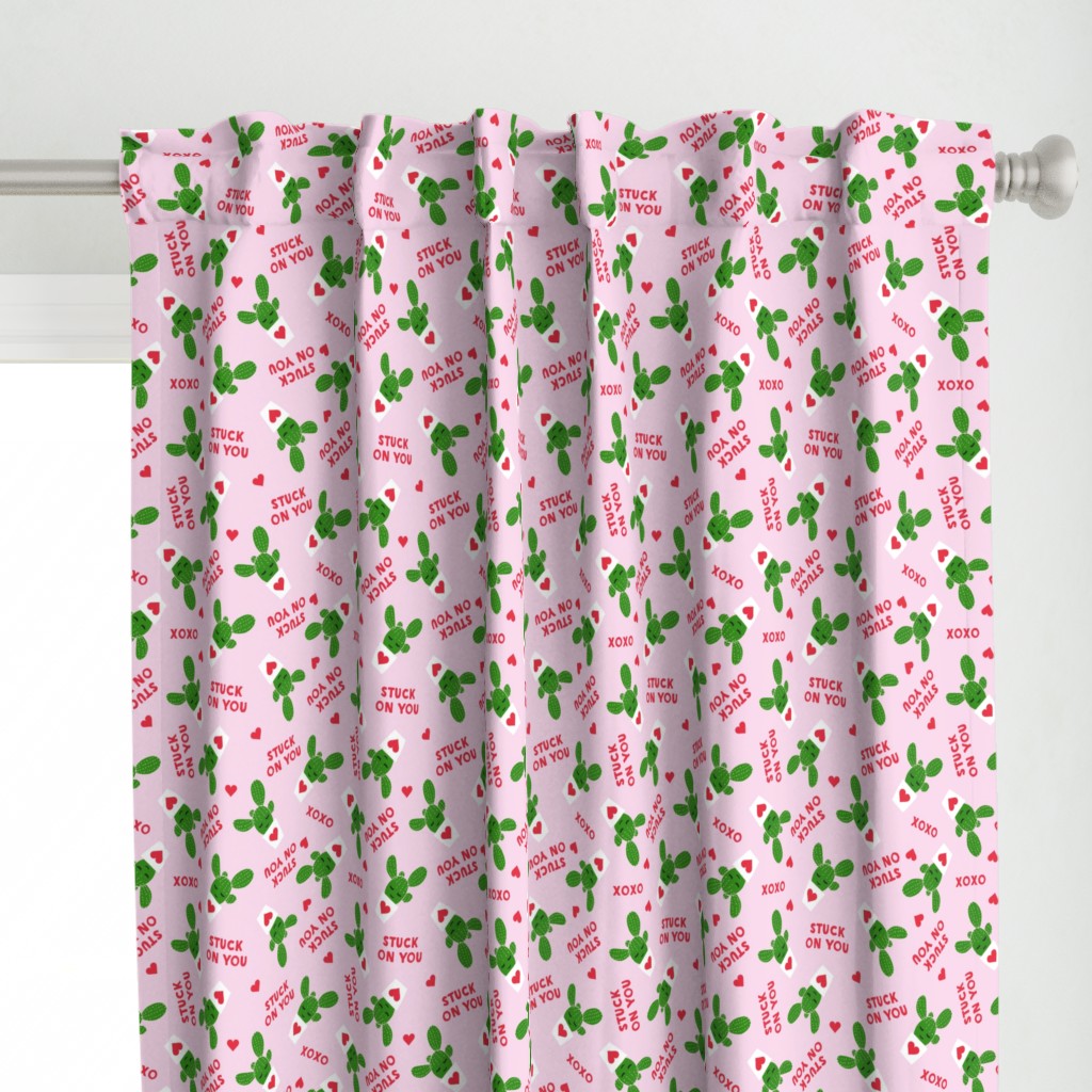 Stuck on you - Cactus Valentines - dark green on light pink C18BS