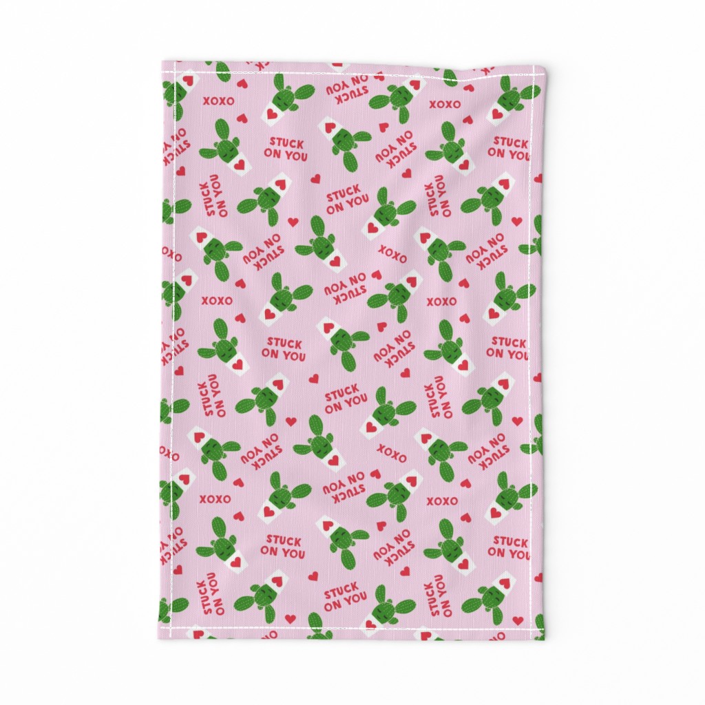 Stuck on you - Cactus Valentines - dark green on light pink C18BS