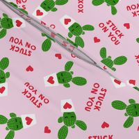 Stuck on you - Cactus Valentines - dark green on light pink C18BS