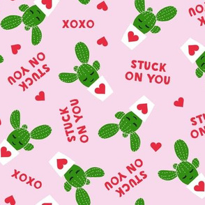 Stuck on you - Cactus Valentines - dark green on light pink C18BS