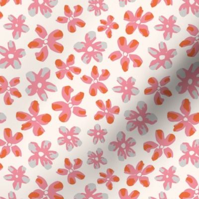 Blossom Fun / small scale / pink red abstract and playful floral pattern 