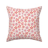 Blossom Fun / small scale / pink red abstract and playful floral pattern 