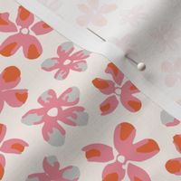 Blossom Fun / small scale / pink red abstract and playful floral pattern 