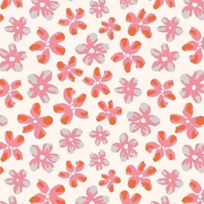 Blossom Fun / small scale / pink red abstract and playful floral pattern 