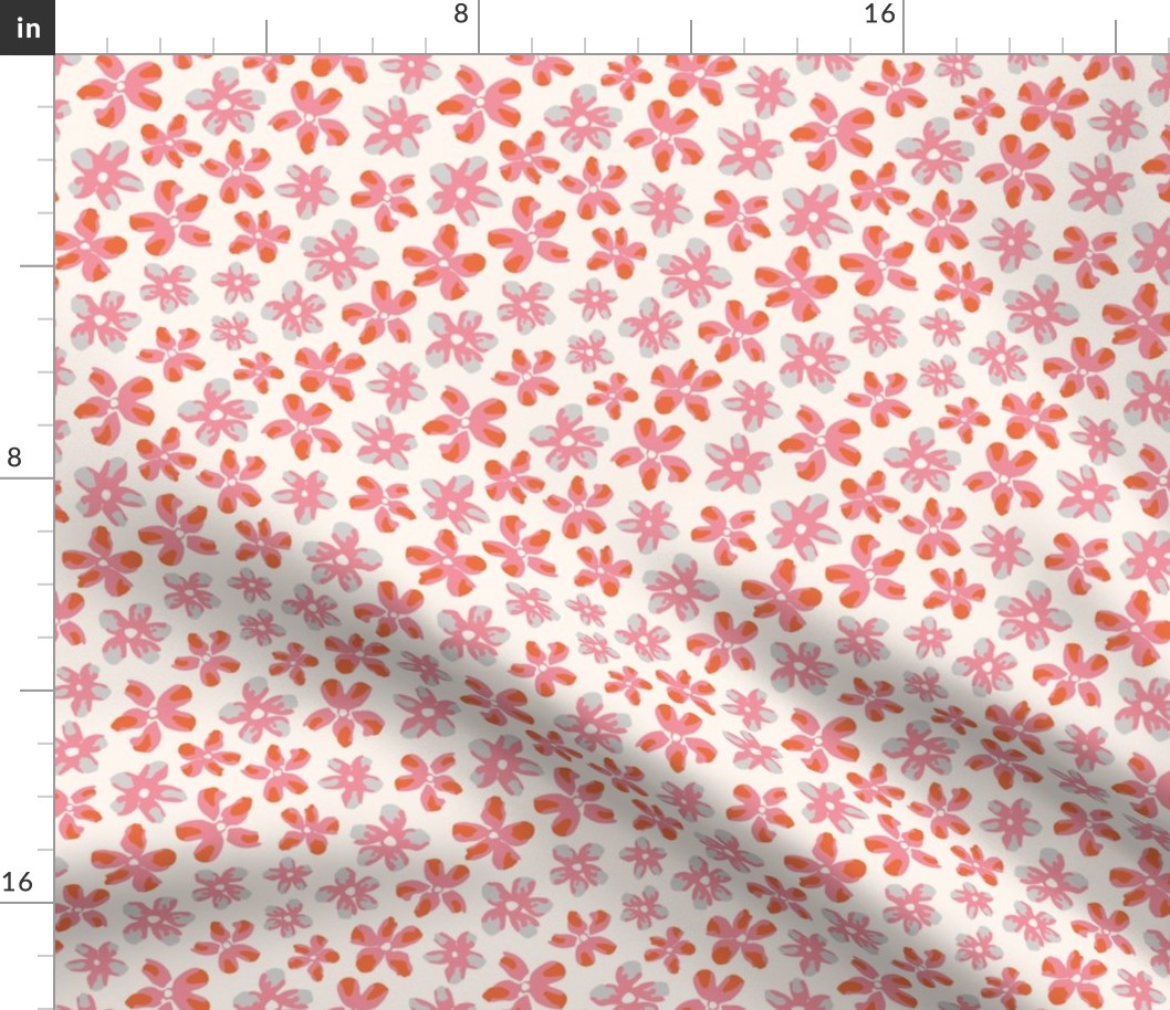 Blossom Fun / small scale / pink red abstract and playful floral pattern 