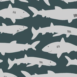 cute little sharks green background