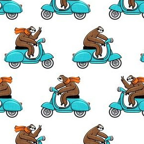 Scooter Sloth - blue with orange scarves