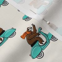 Scooter Sloth - teal with orange scarves