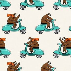 Scooter Sloth - teal with orange scarves