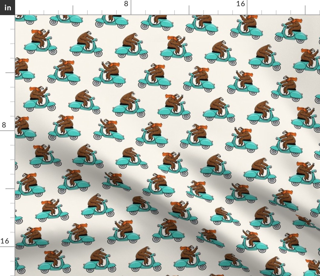 Scooter Sloth - teal with orange scarves