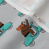 Scooter Sloth - teal on grey
