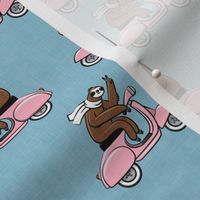 Scooter Sloth - pink on periwinkle