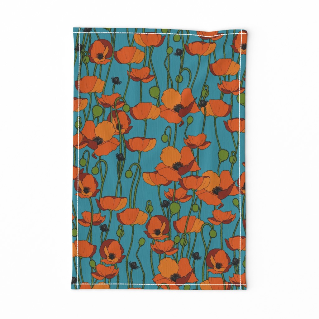 Orange poppy repeat turquoise - medium