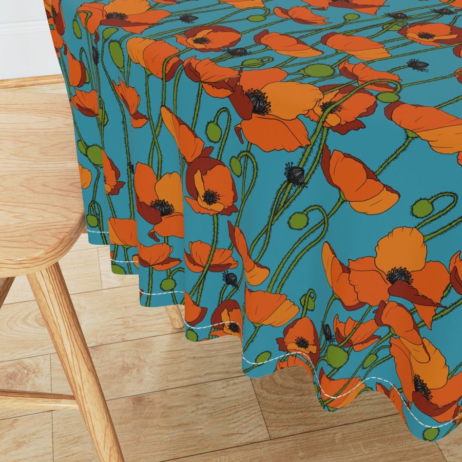 Orange poppy repeat turquoise - medium