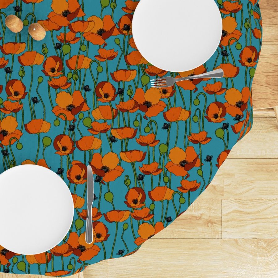 Orange poppy repeat turquoise - medium