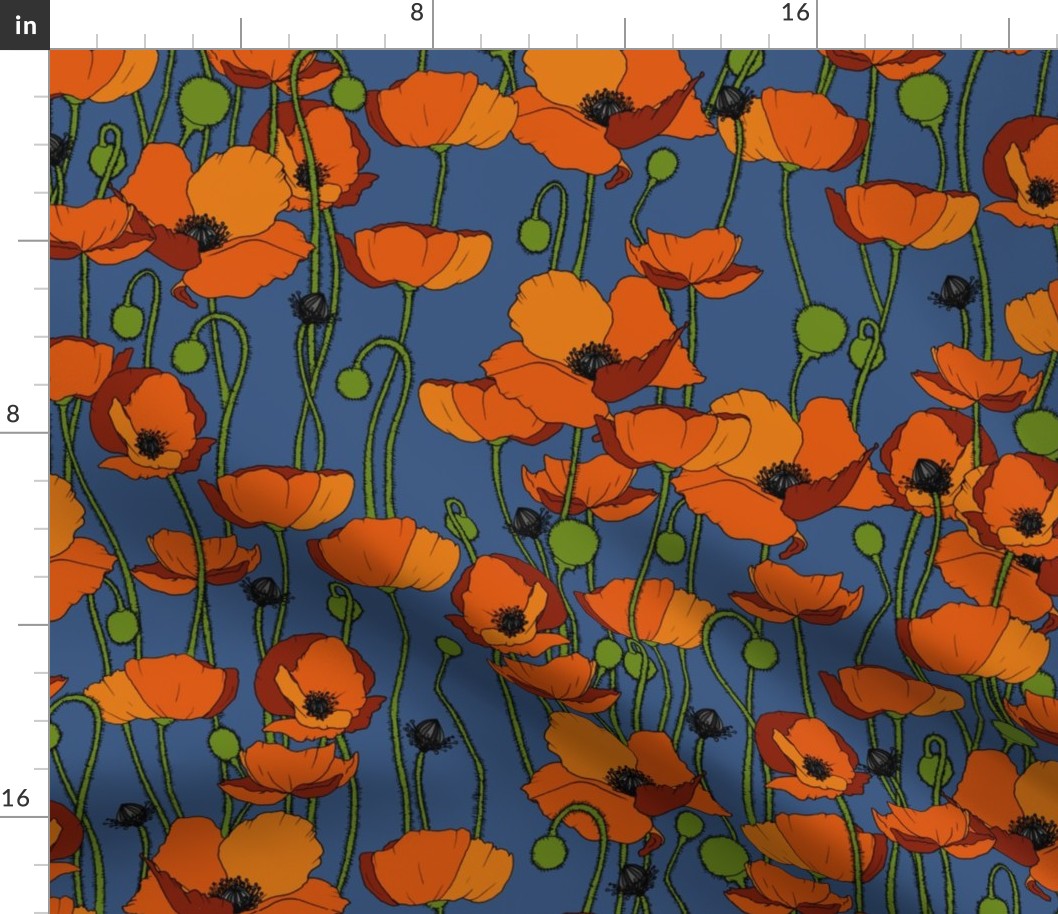 Orange poppy repeat blue - medium