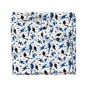 Adorable dino dinosaur fantasy geometric triangles and funky animal illustration theme for kids cobalt blue navy black boys rotated