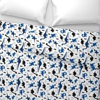 Adorable dino dinosaur fantasy geometric triangles and funky animal illustration theme for kids cobalt blue navy black boys rotated