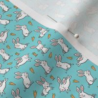 Bunnies Rabbits & Carrots On Light Blue Tiny Small 0,75 inch