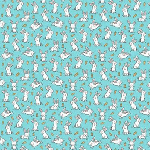 Bunnies Rabbits & Carrots On Light Blue Tiny Small 0,75 inch