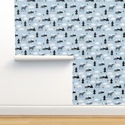 Winter wonderland reindeer adventure clouds and mountains moose design cold blue boys