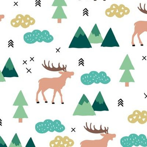 Little camping trip moose mountains and pine tree forest deer design green boys gender neutral