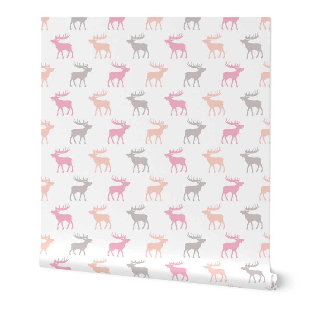 Canadian winter animals woodland Scandinavian moose deer pastel pink girls