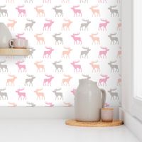 Canadian winter animals woodland Scandinavian moose deer pastel pink girls