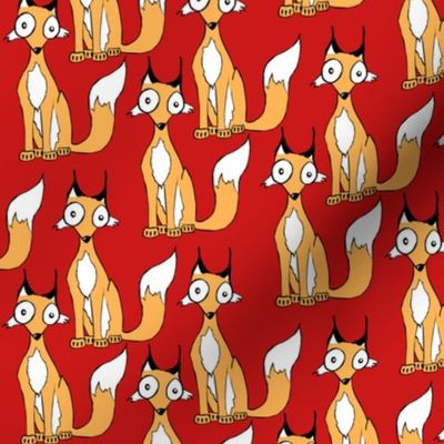 Wide-Eyed Foxes on Red