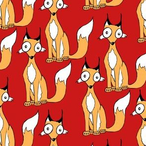 Wide-Eyed Foxes on Red