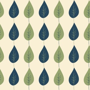 Leaf Stripe|| Simple Leaf Stripe in Blue and Green on Cream by Sarah Price 