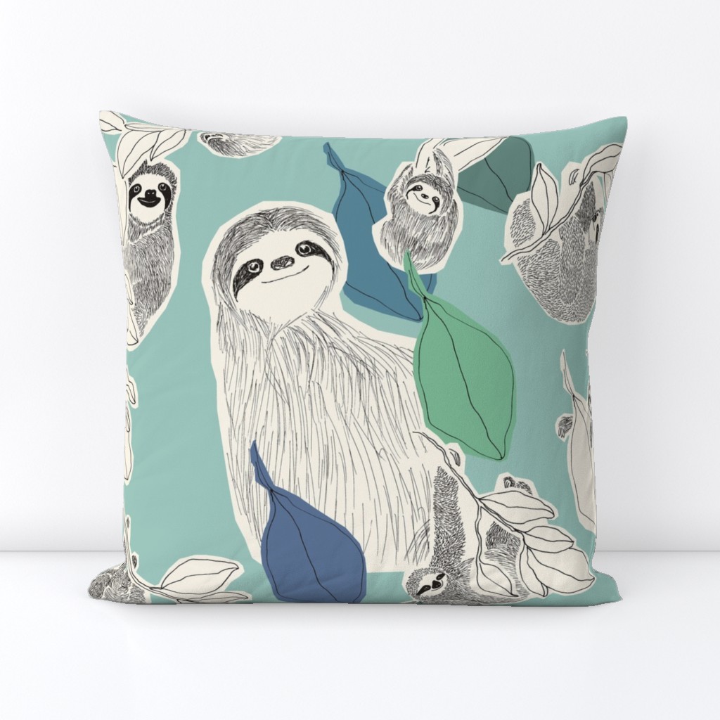 Large scale sloths on turquoise